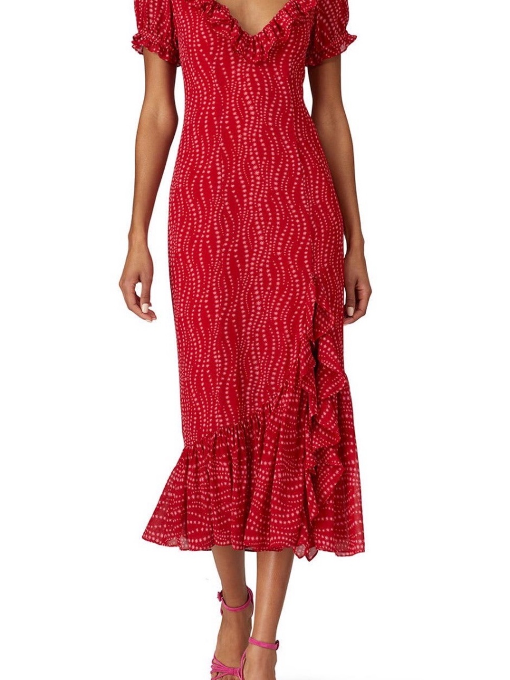 Cinq a’ sept Star Print Red Midi Dress